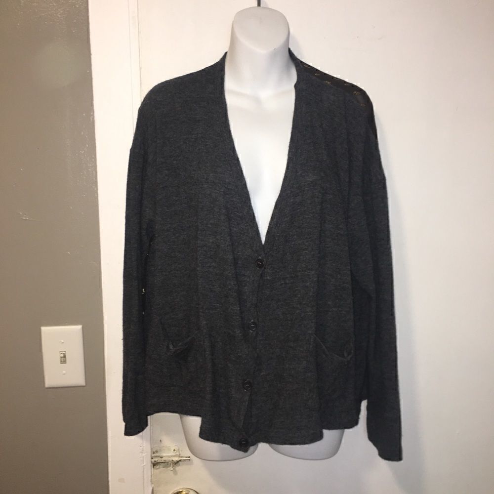 CLU Grey Wool and Silk Cardigan with Gold Dots